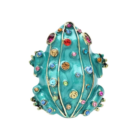 Whimsical Blue Frog Brooch with Colorful Rhinestones – Playful Animal Pin - Picture 1 of 1